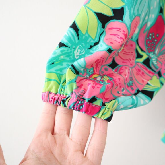 Lilly Pulitzer Size S 100% Silk Elsa Skip On It Top Blouse Frogs Floral - Picture 5 of 13